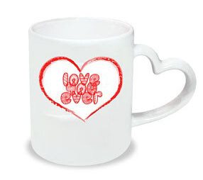 הדפסה על ספל לבן מקרמיקה ידית לב